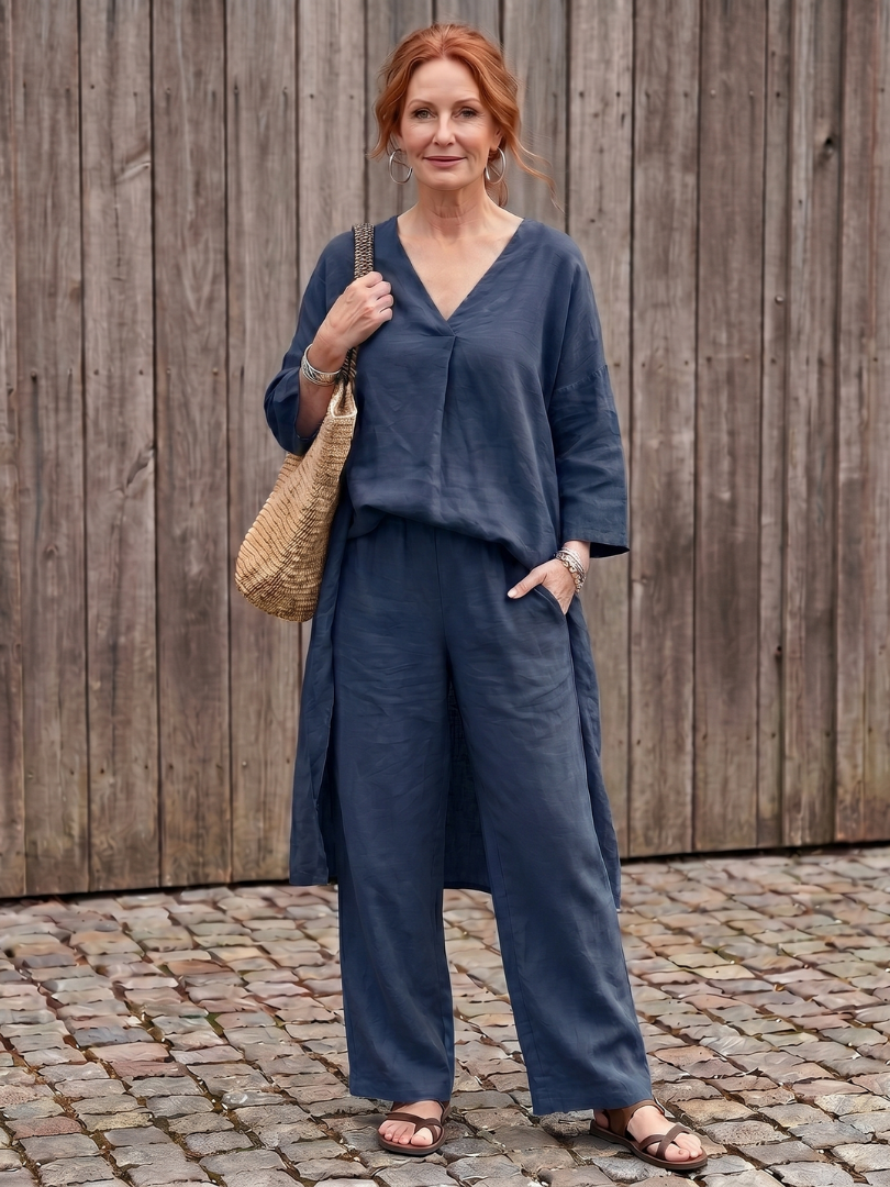 Vevaine™ | Loose Tunic Top & Wide Leg Pant Set