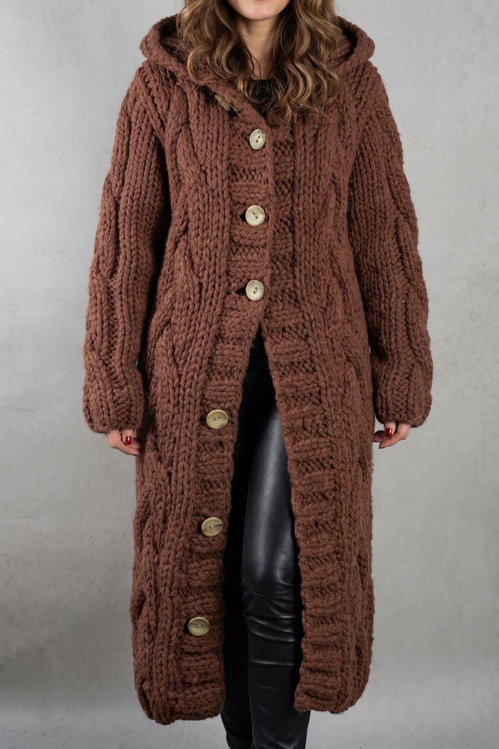 Women's Oversized Cable Knit Hooded Cardigan Coat