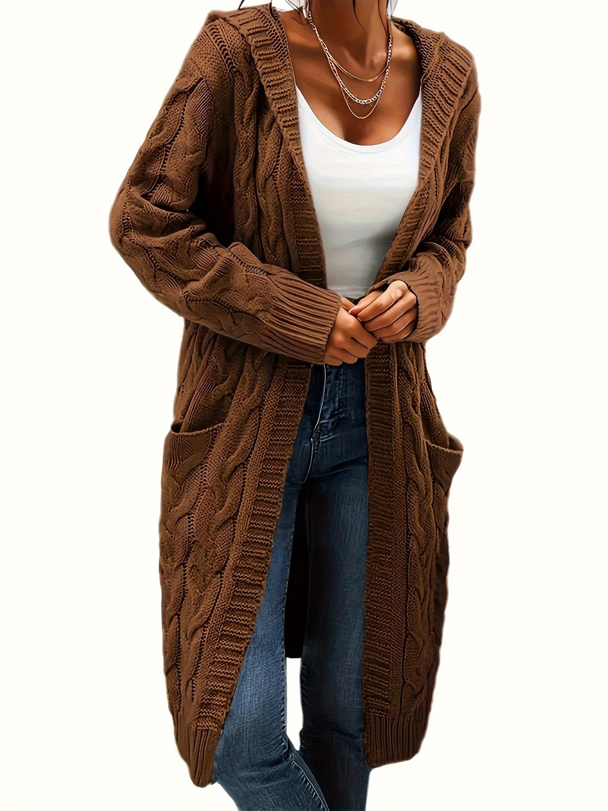 Peregrine | Brown Hooded Cable Cardigan