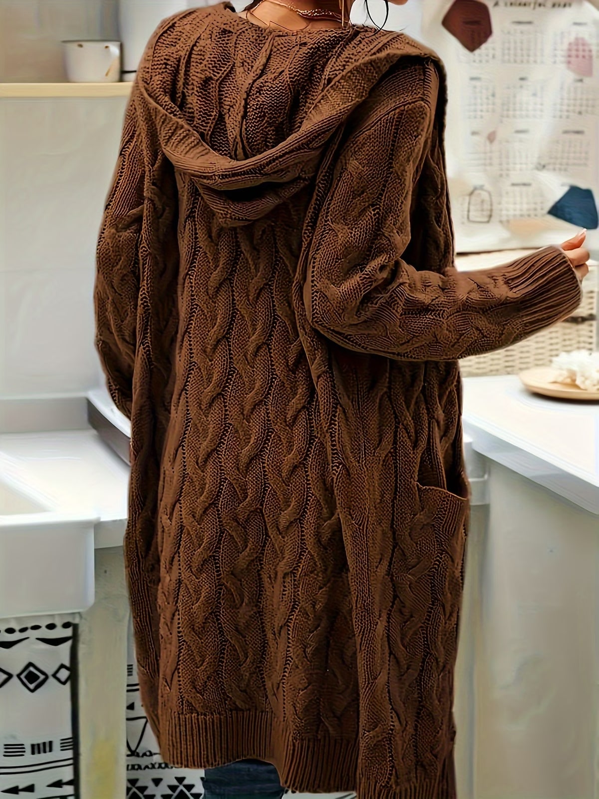 Peregrine | Brown Hooded Cable Cardigan