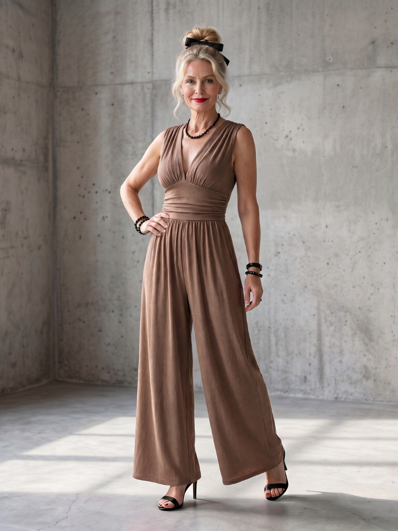 Celeste™ | Deep V Waist Defined Wide Leg Jumpsuit