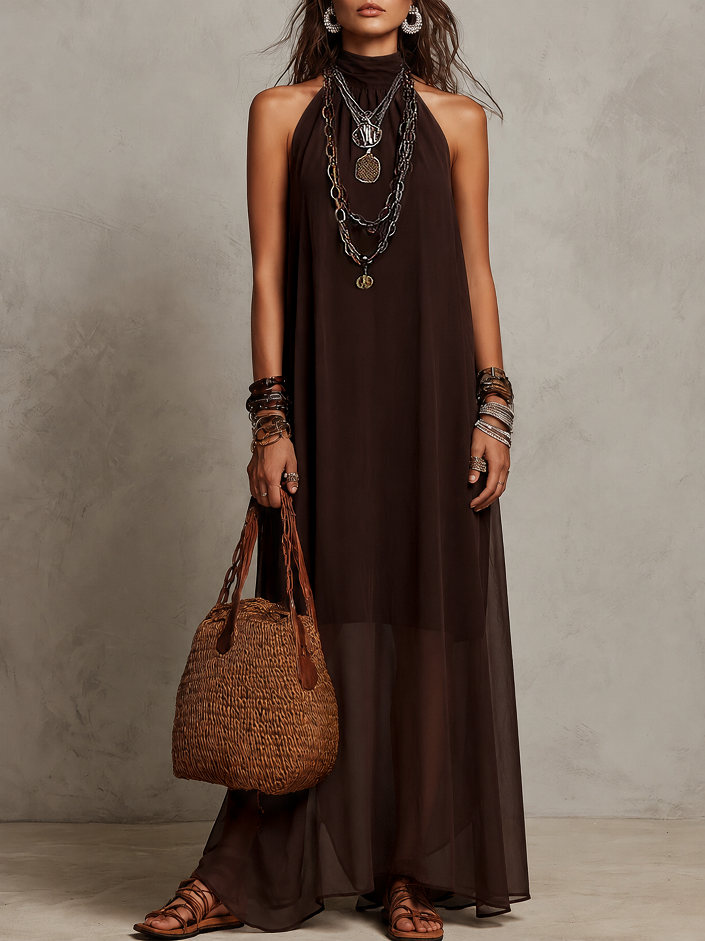 Delora™ | Halter Neck Minimalist Maxi Dress