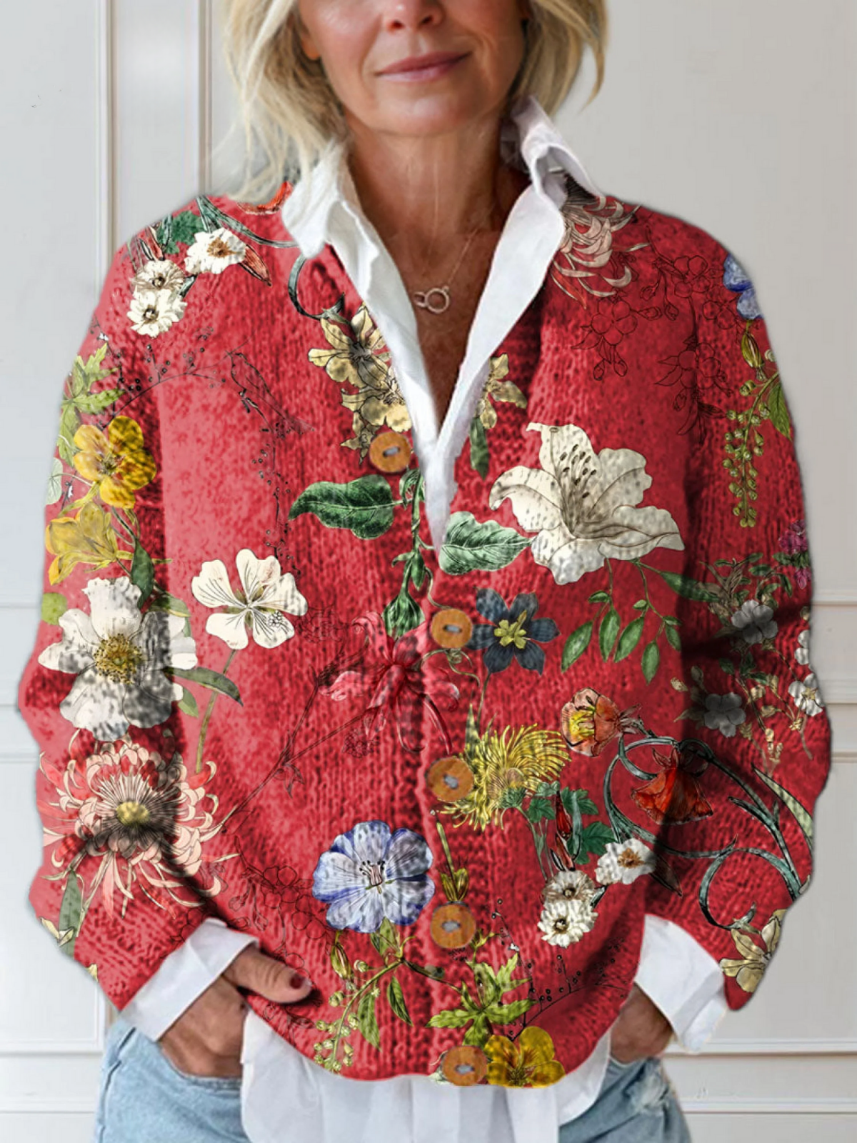 Narcissa™ | Vintage Floral Art Print Buttoned Cardigan