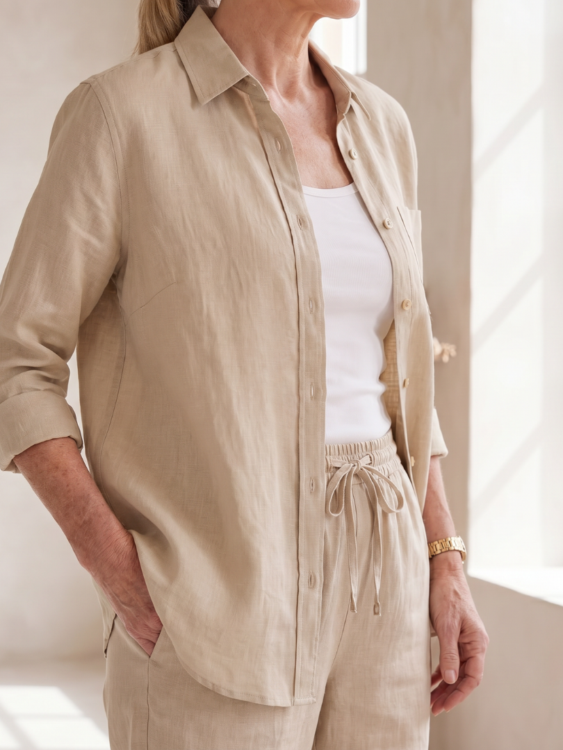 Katarina™ | Long Sleeve Button-Front Shirt & Tapered Pants Set