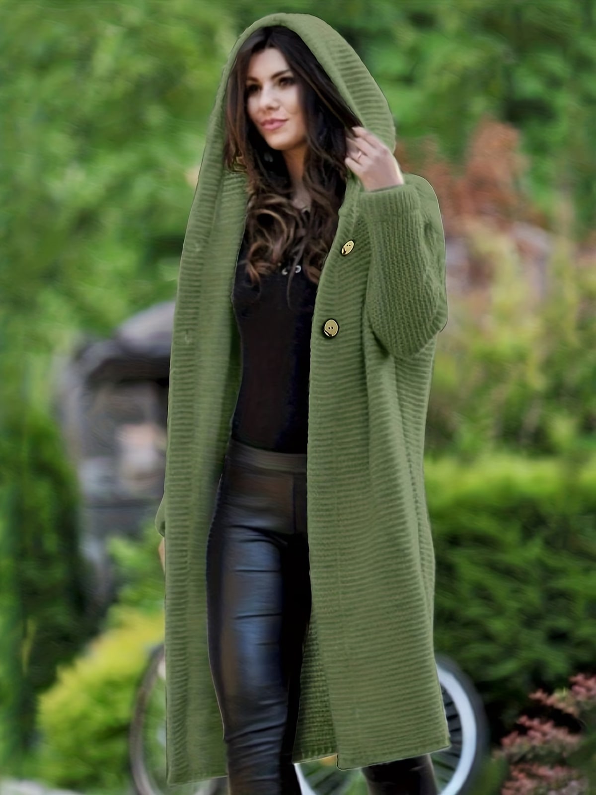 Maud | Olive Hooded Longline Cardigan