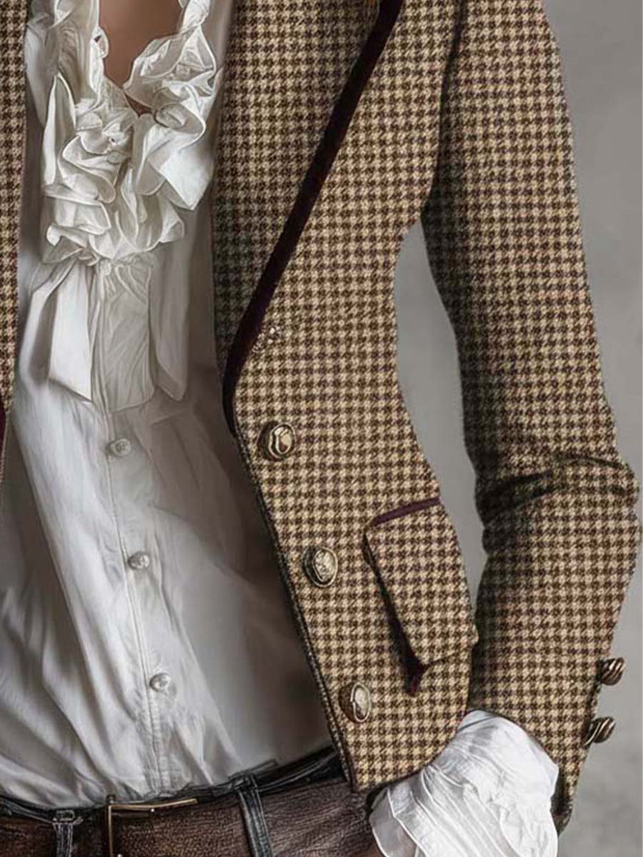 Delvaine™ | Vintage Houndstooth Tailored Blazer
