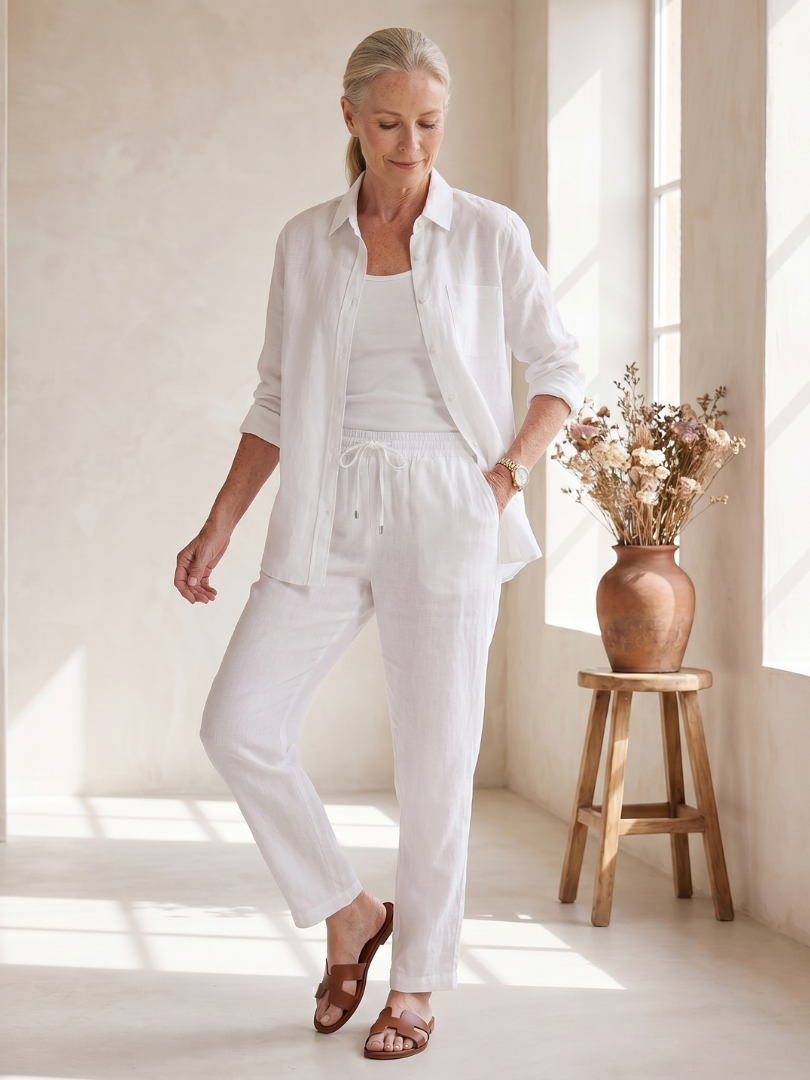 Katarina™ | Long Sleeve Button-Front Shirt & Tapered Pants Set