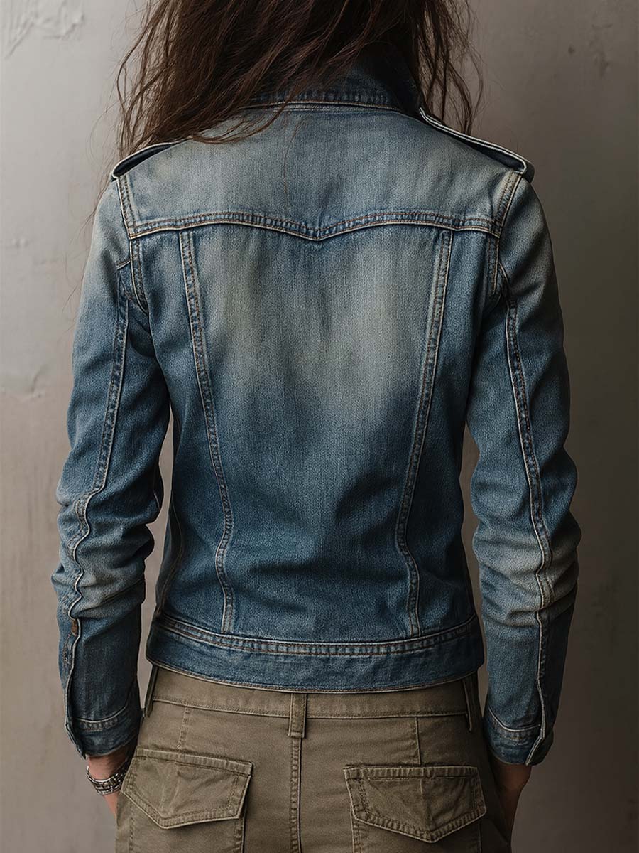 Treva™ | Washed & Faded Utility Jacket With Epaulettes