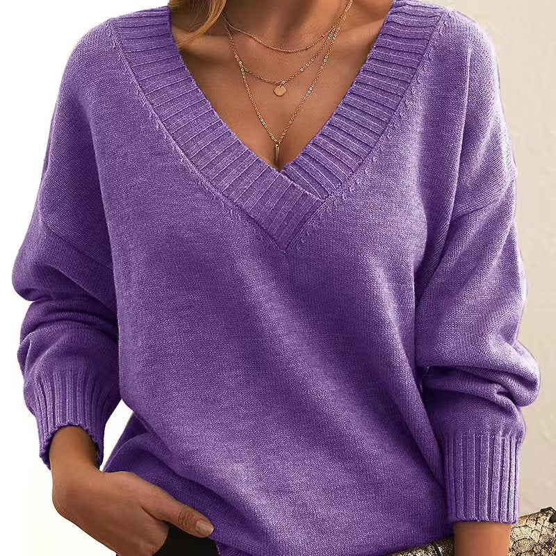 Marvaine™ | V-Neck Relaxed Pullover Sweater