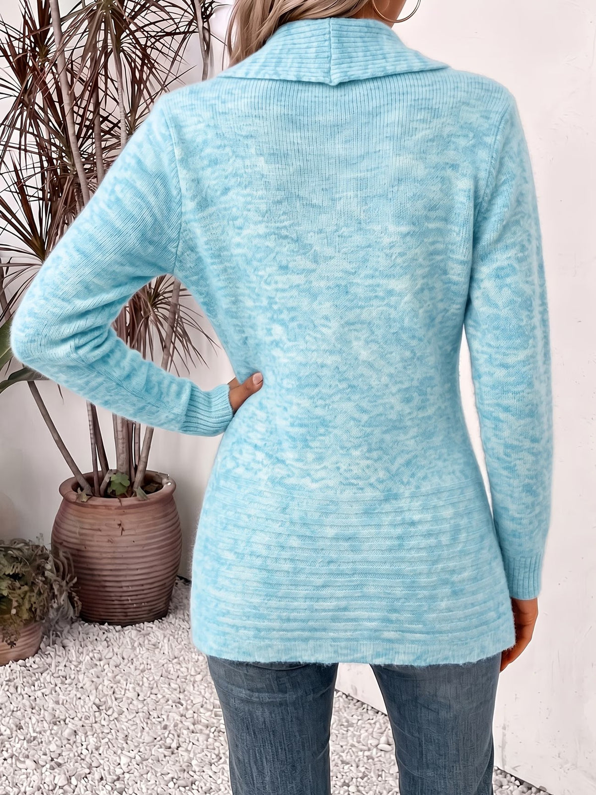 Nova™ | Aqua Ribbed Knit Button-Tab Cardigan