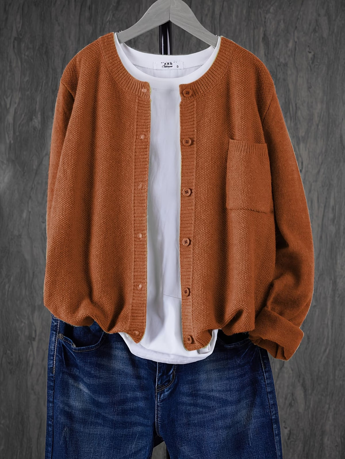 Hester | Rust Popcorn-Knit Cardigan