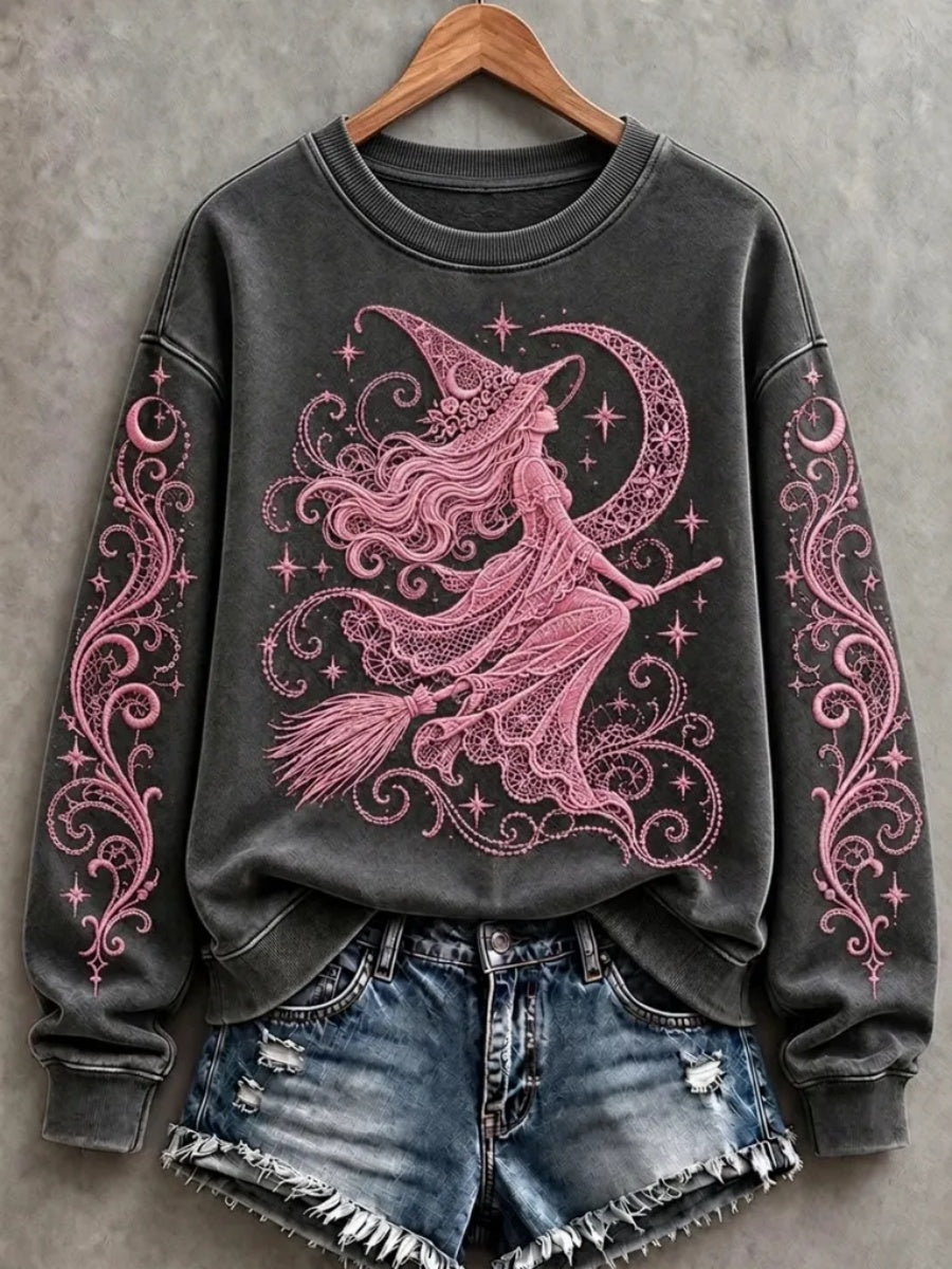 Women's Halloween Pink Lace Witch Sweatshirt