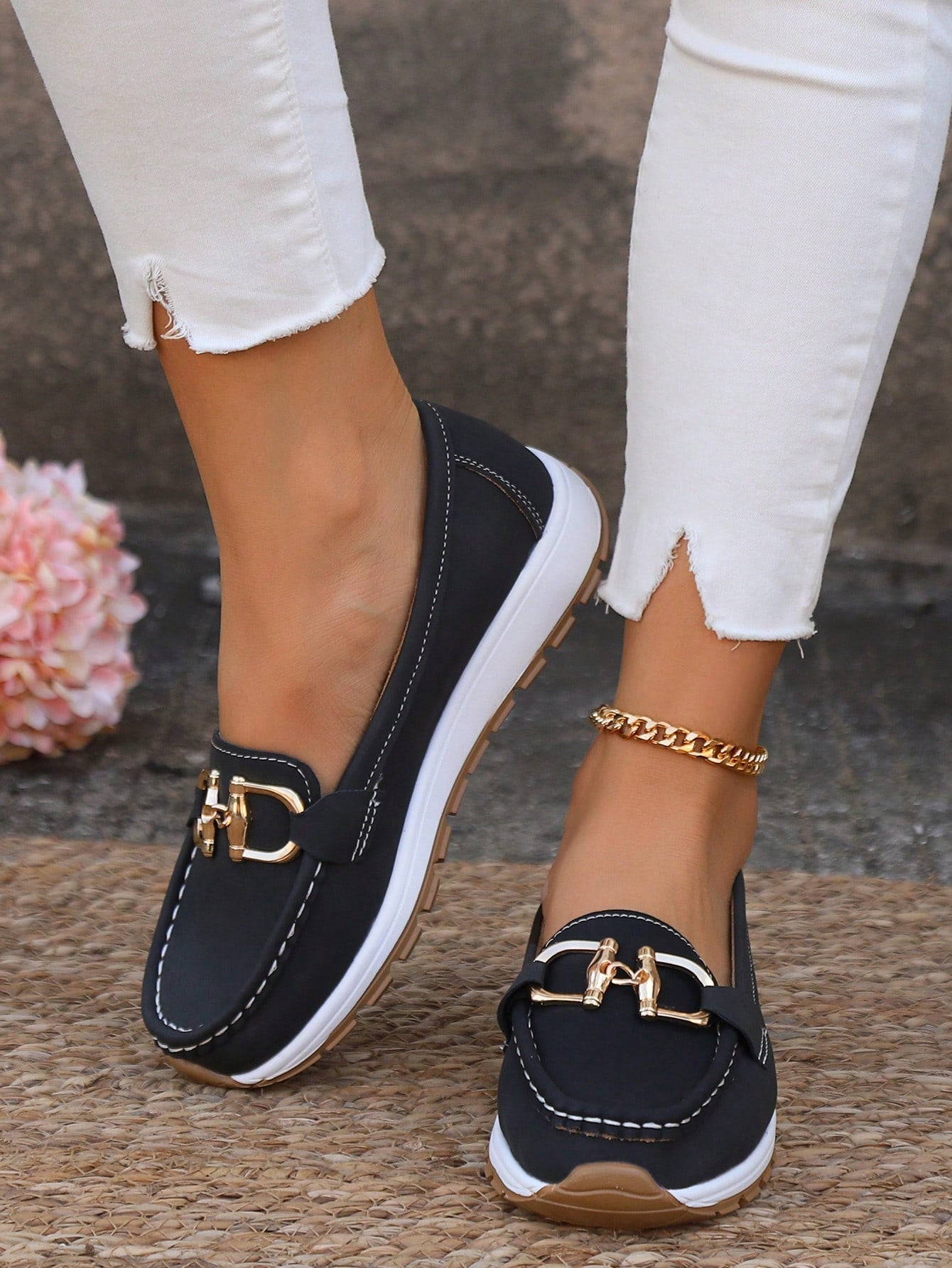 Rexelle™ | Flat Loafer with Gold-Tone Buckle