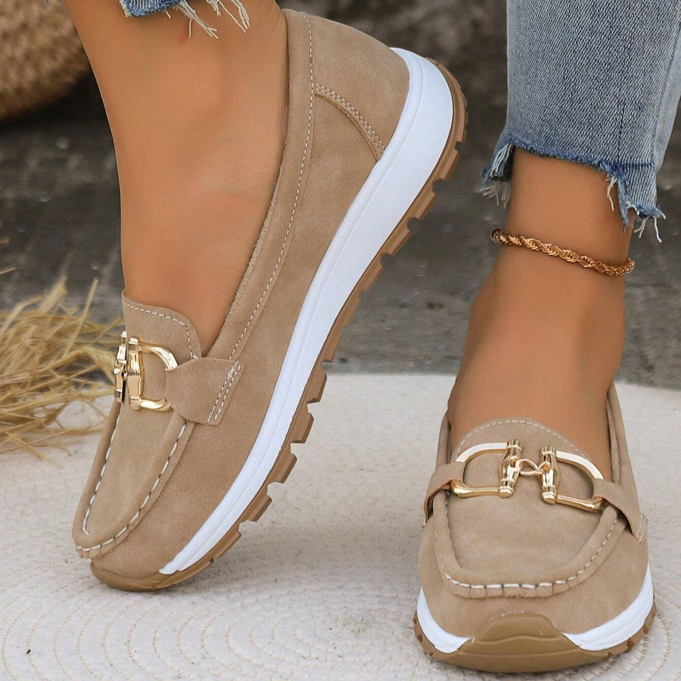Rexelle™ | Flat Loafer with Gold-Tone Buckle