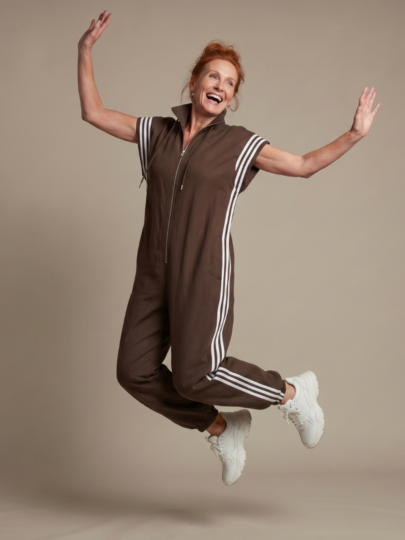 Jivonne™ | Zip Front Stripe Panel Jumpsuit