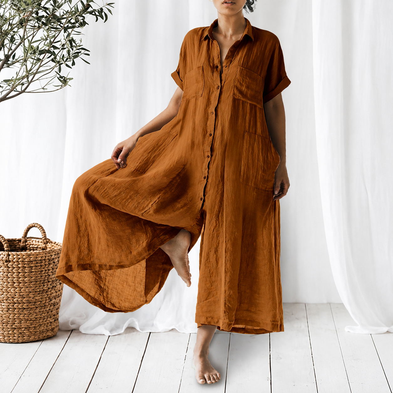 Novalie™ | Casual Solid Loose Lapel Maxi Shirt Dress