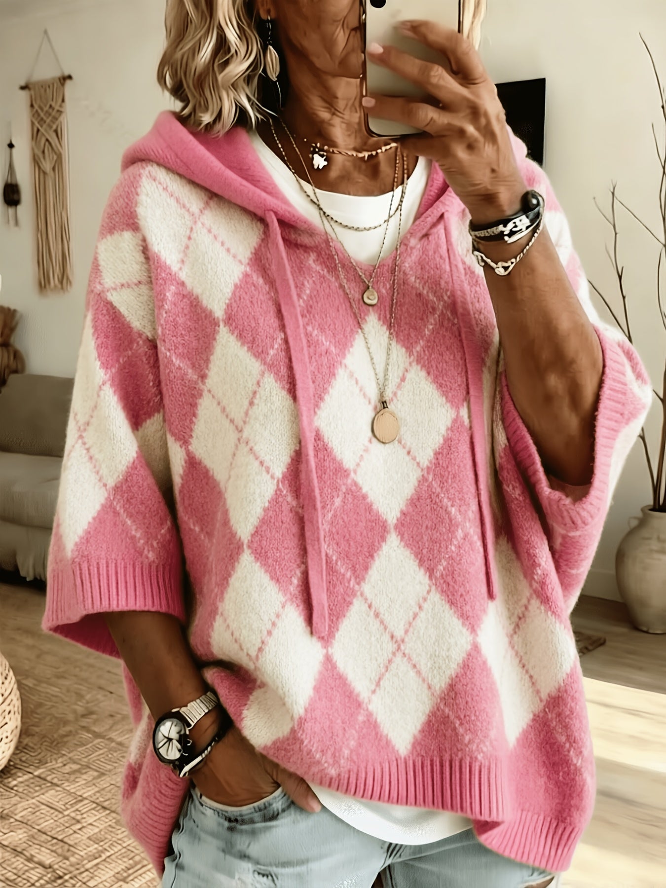 Nadia™ | Retro Diamond Hooded Sweater