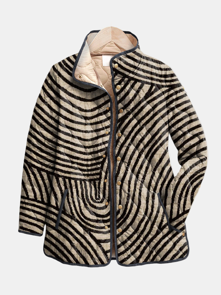 Jerilyn™ | Retro Hand-Drawn Circle Design Quilted Jacket
