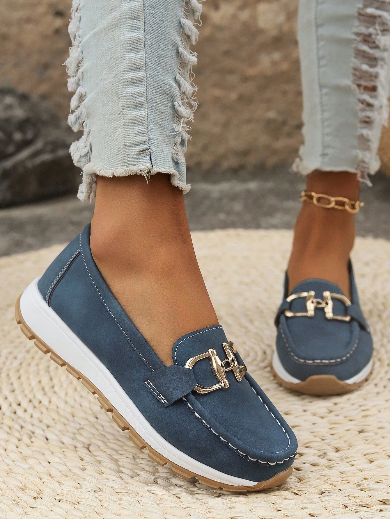 Rexelle™ | Flat Loafer with Gold-Tone Buckle