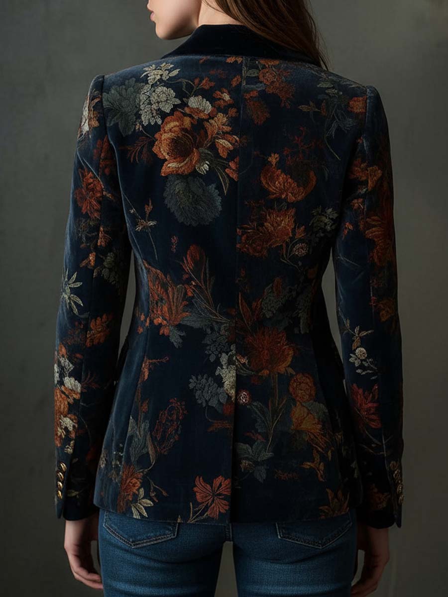 Paloma™ | Vintage Floral Print Metal Button Blazer