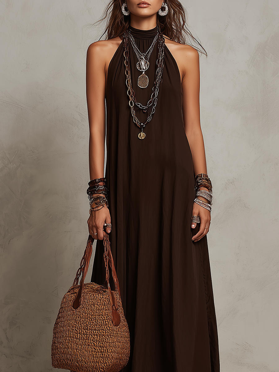 Delora™ | Halter Neck Minimalist Maxi Dress