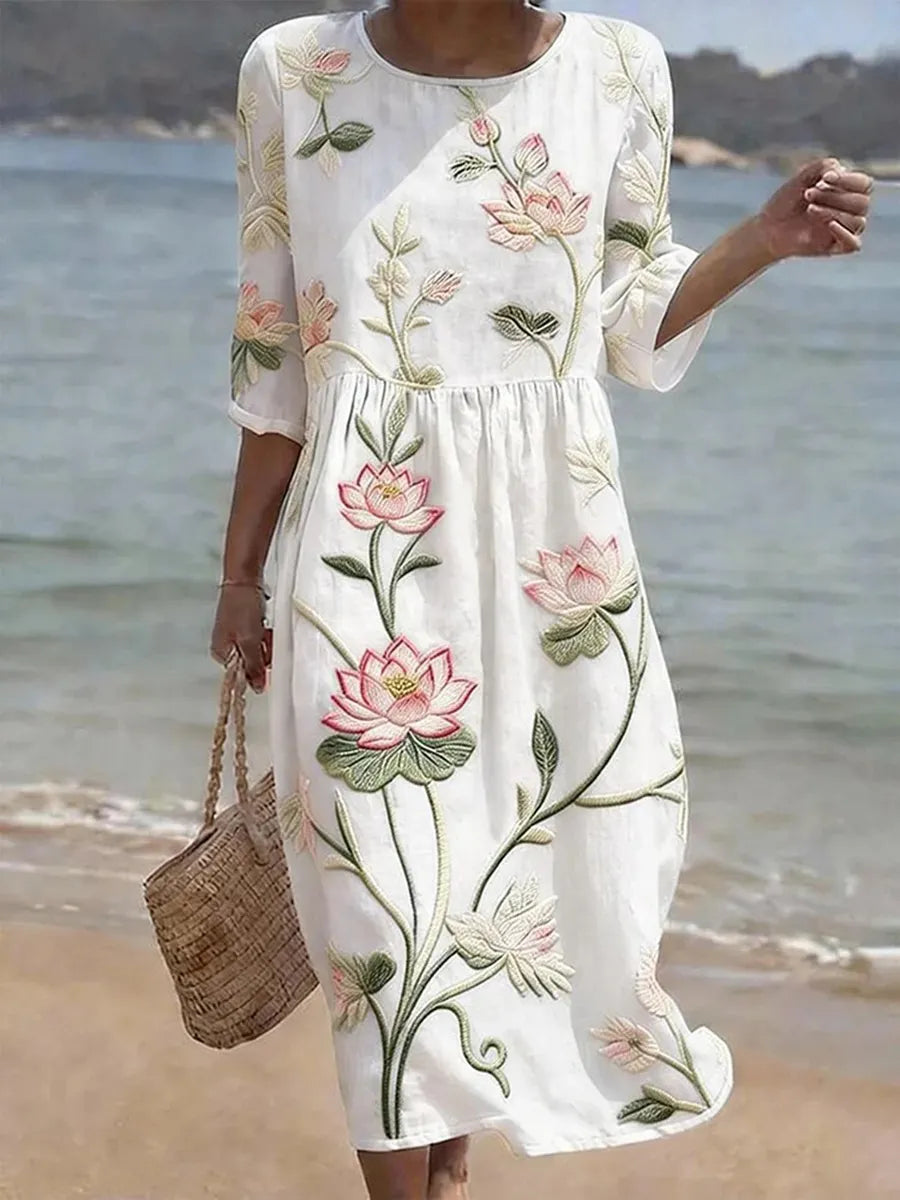 Odalys™ | Floral Embroidered Midi Dress