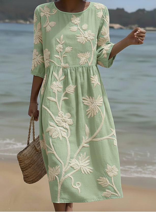 Maurine™ | Floral Embroidered Midi Dress