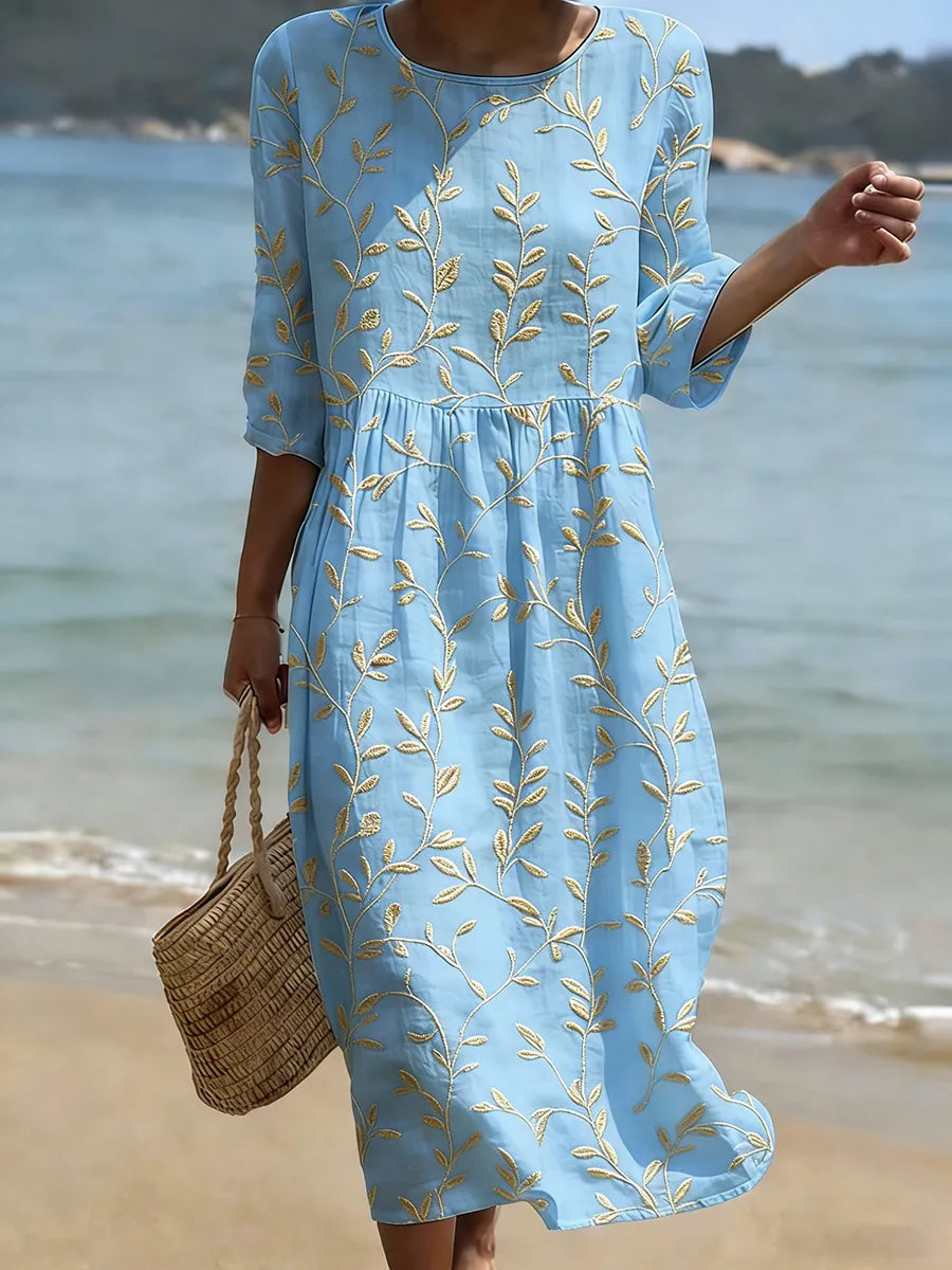 Bernadine™ | Casual Women's Dress with Leaf Embroidery