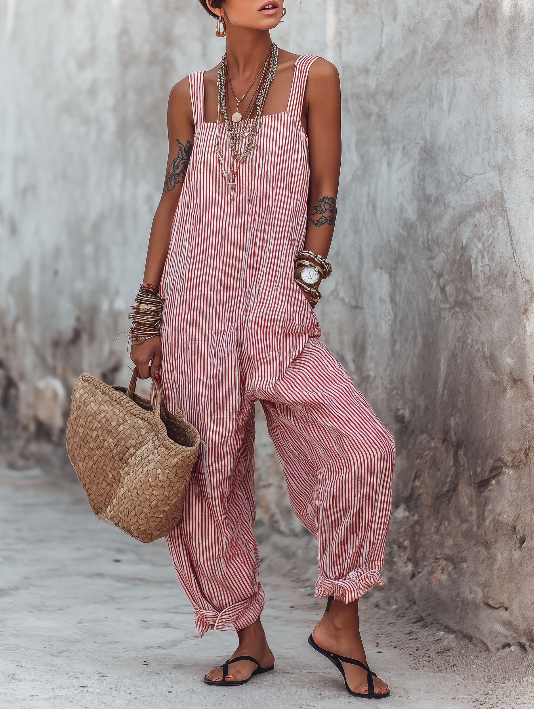 Romilda™ | Minimalist Striped Loose-Fit Square-Neck Sleeveless Jumpsuit
