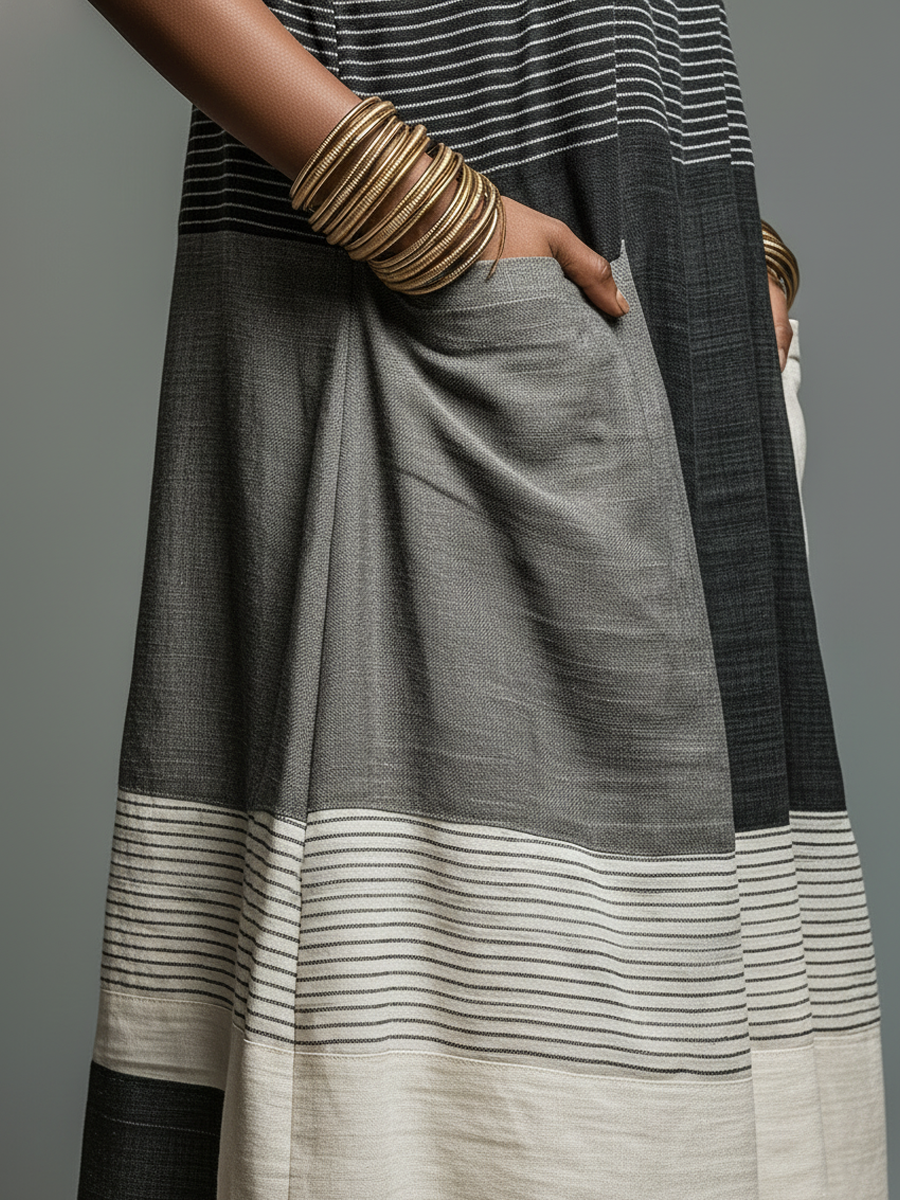 Vashara™ | Color Block Striped Sleeveless Maxi Dress With Pockets