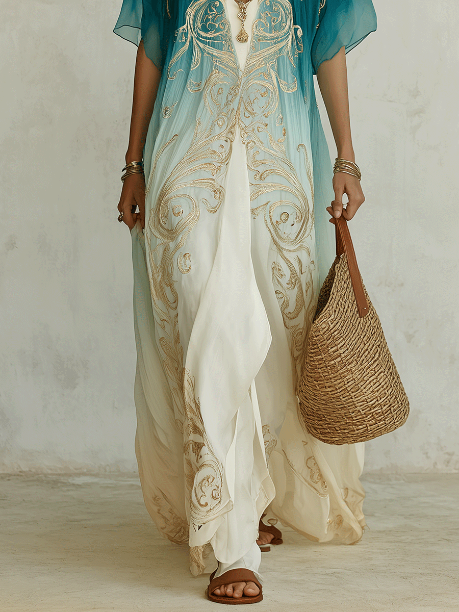 Leiara™ | Coastal Ombre Kaftan Maxi Dress