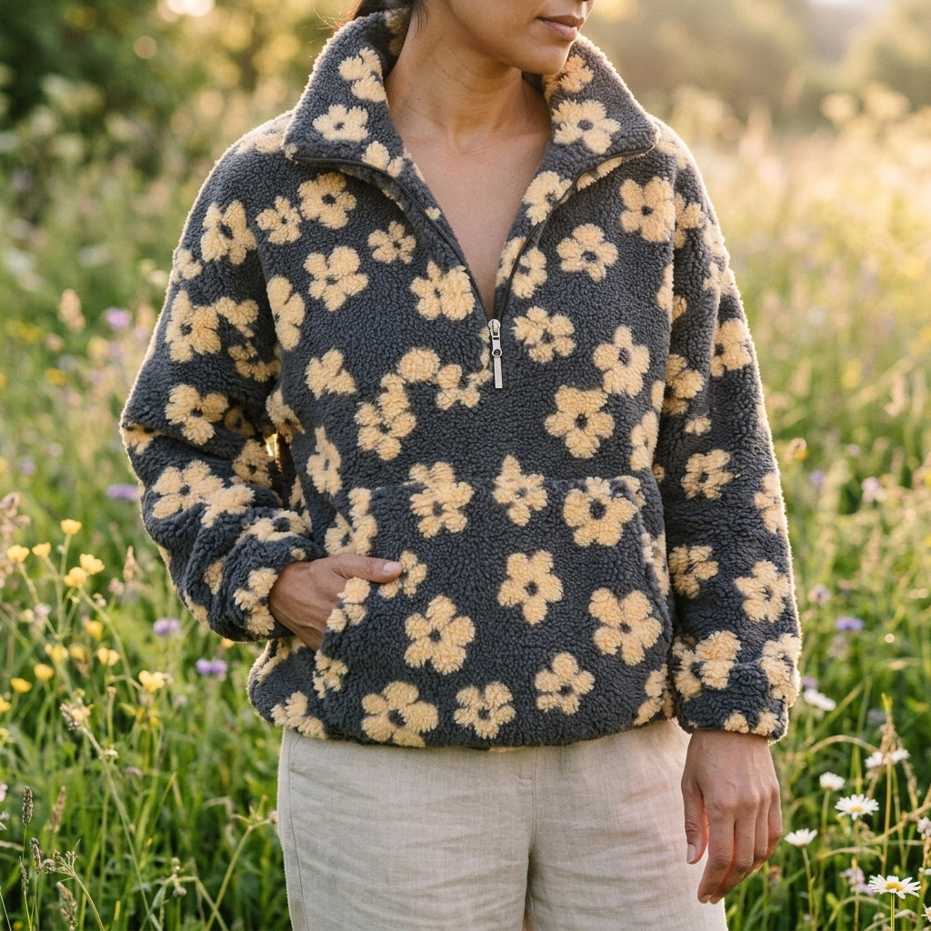 Velda™ | Floral Fleece Half-Zip Pullover