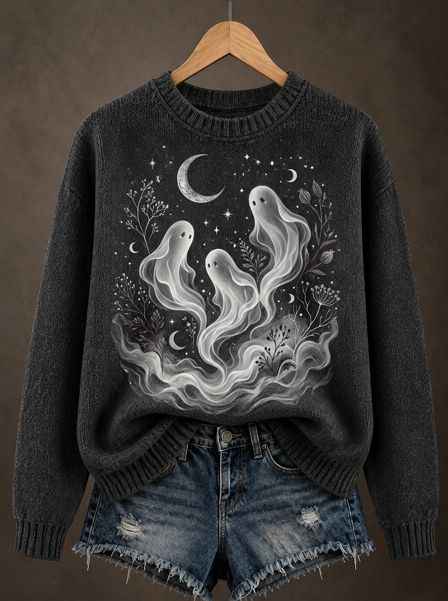 Women's Halloween Ghost Moon Floral Sweatshirt