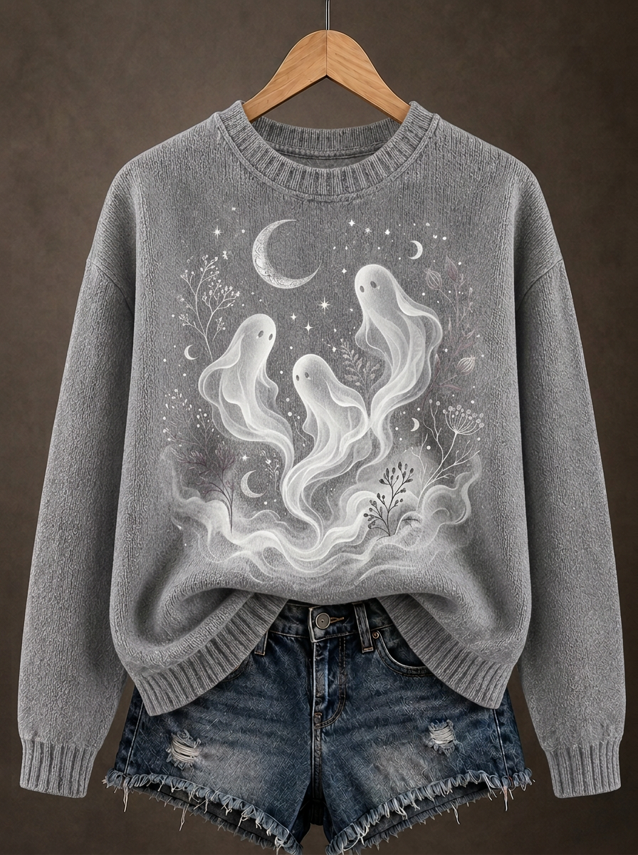 Women's Halloween Ghost Moon Floral Sweatshirt