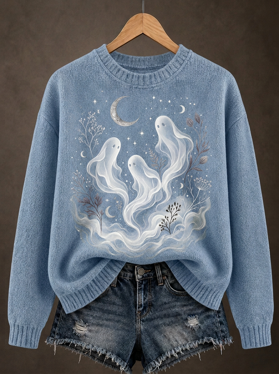 Women's Halloween Ghost Moon Floral Sweatshirt