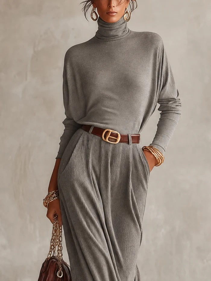 Cloveraine™ | Turtleneck Batwing Sleeve Wrap Maxi Dress