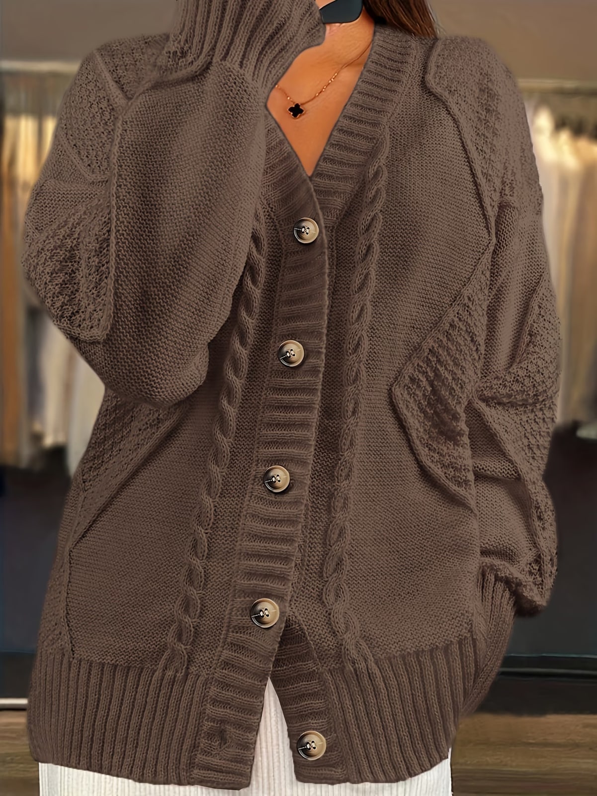 Cordula | Cable-Knit Gold Button Cardigan