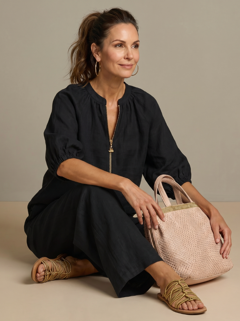 Portia™ | Zip Front Blouson Top Wide Leg Set