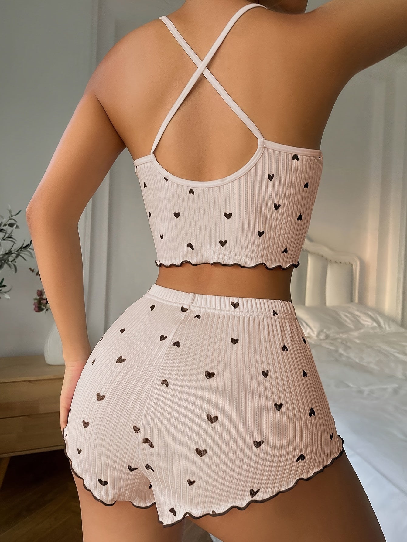 Florence™ | Heart Print Ruffle Trim Pajama Set