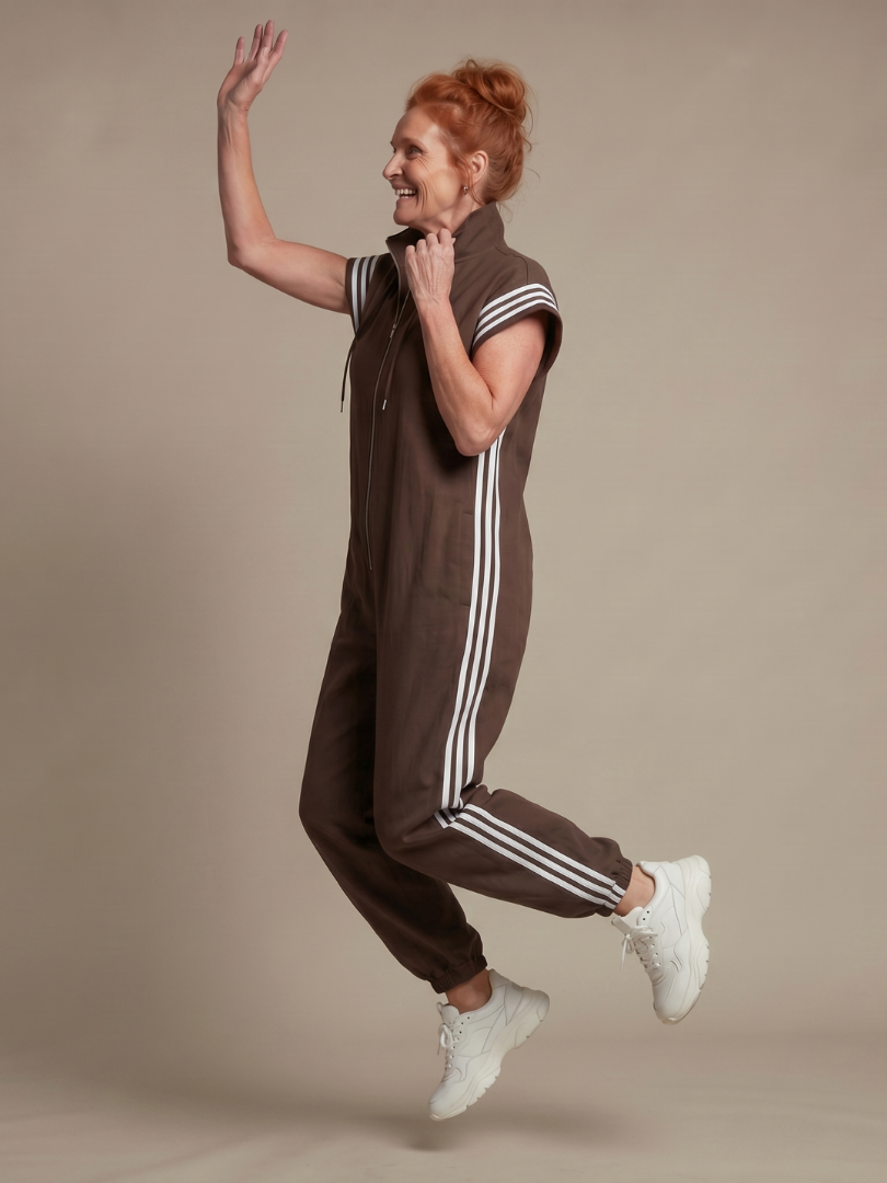 Jivonne™ | Zip Front Stripe Panel Jumpsuit