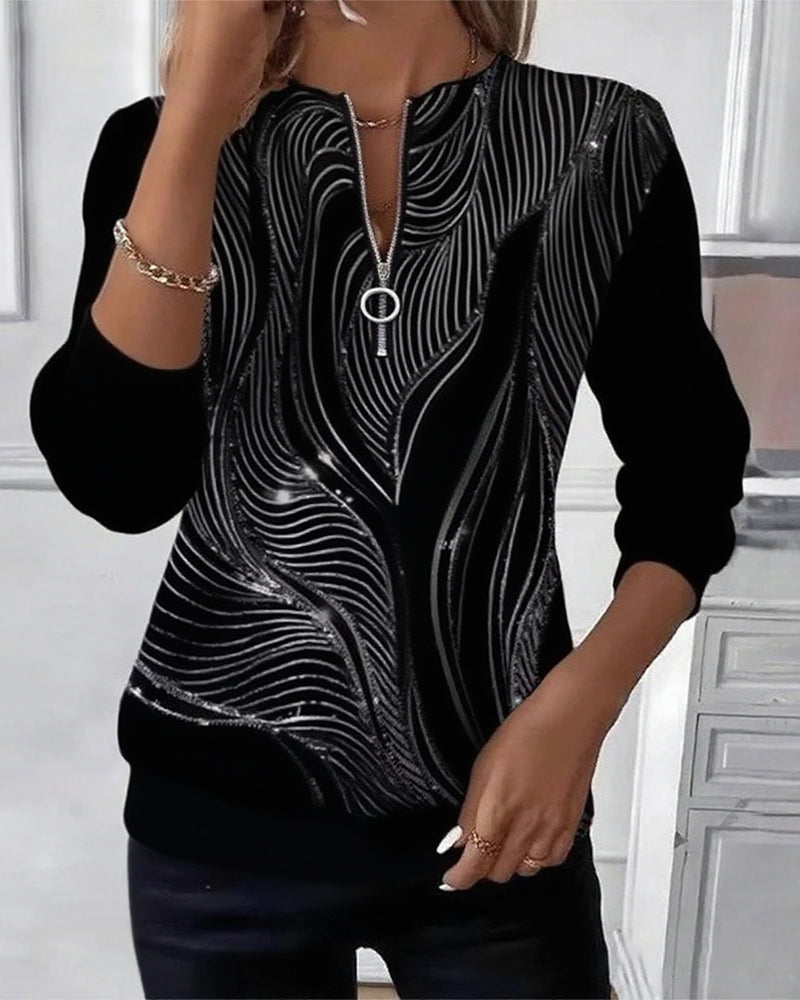 Velourna™ | Printed Zip-Neck Sweatshirt