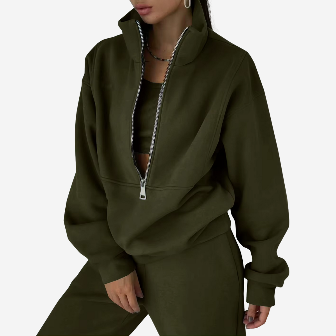 Women's Half-Zip Tracksuit Set with Long Sleeves