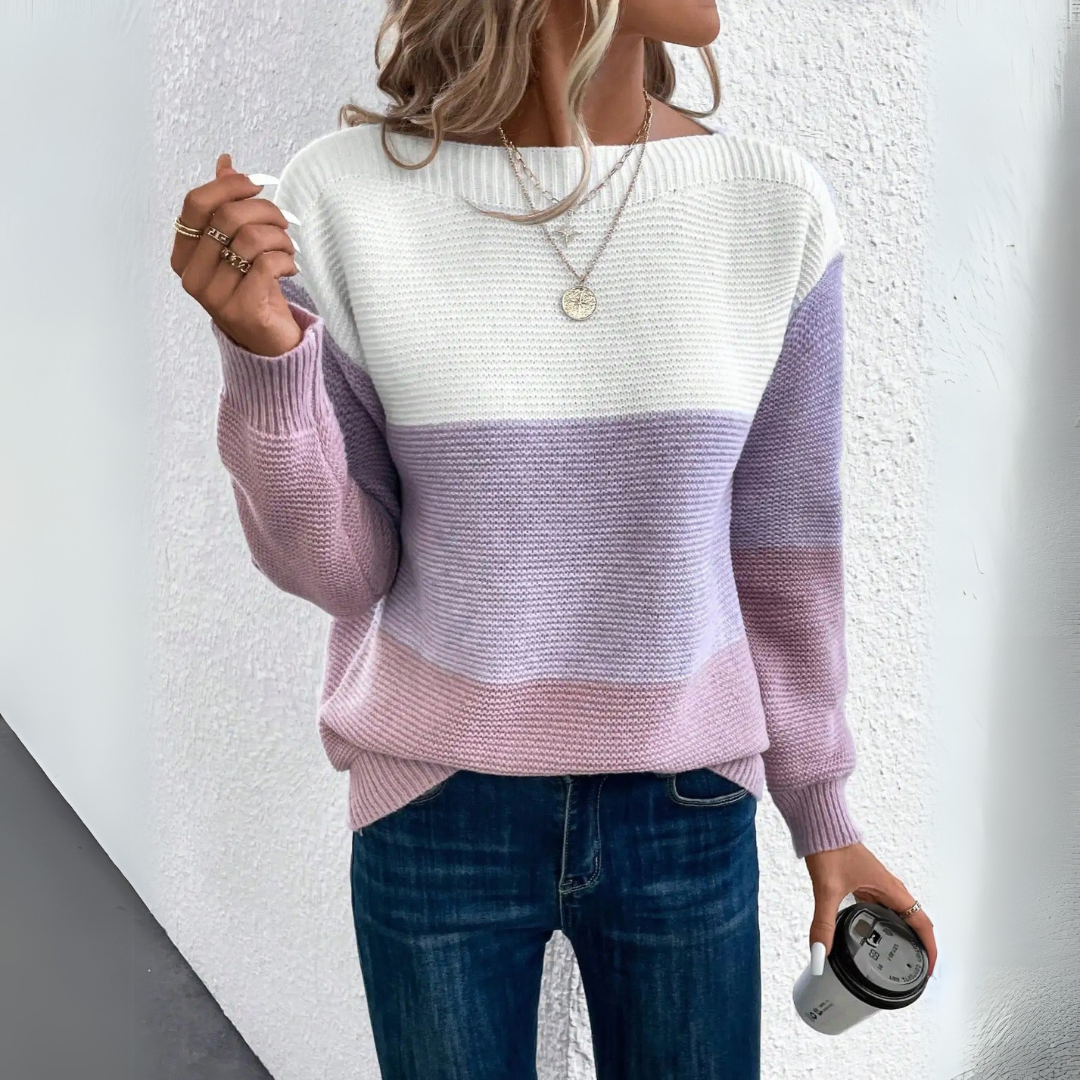 Frostelle™ | Elegant Three-Tone Colorblock Pullover Sweater