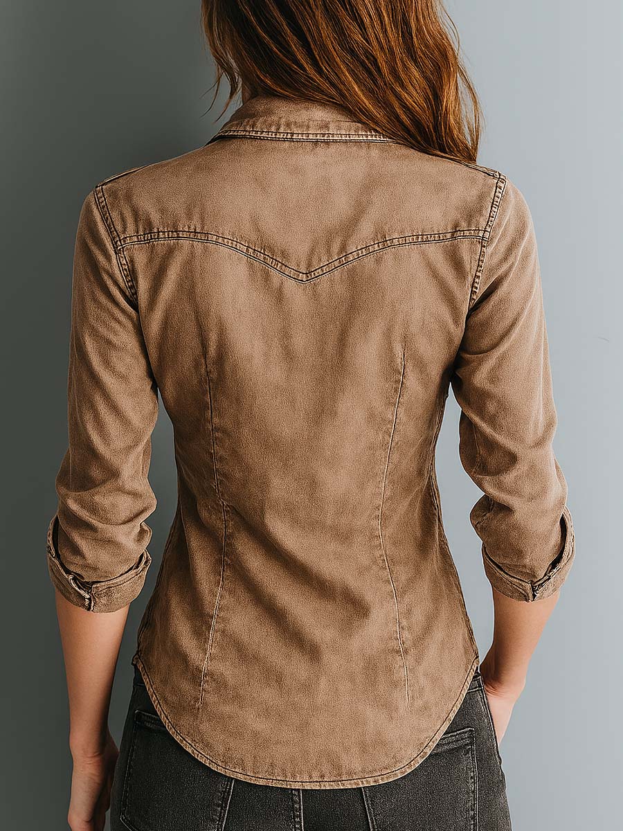 Pernette™ | Retro Washed Contrast Stitching Blouse