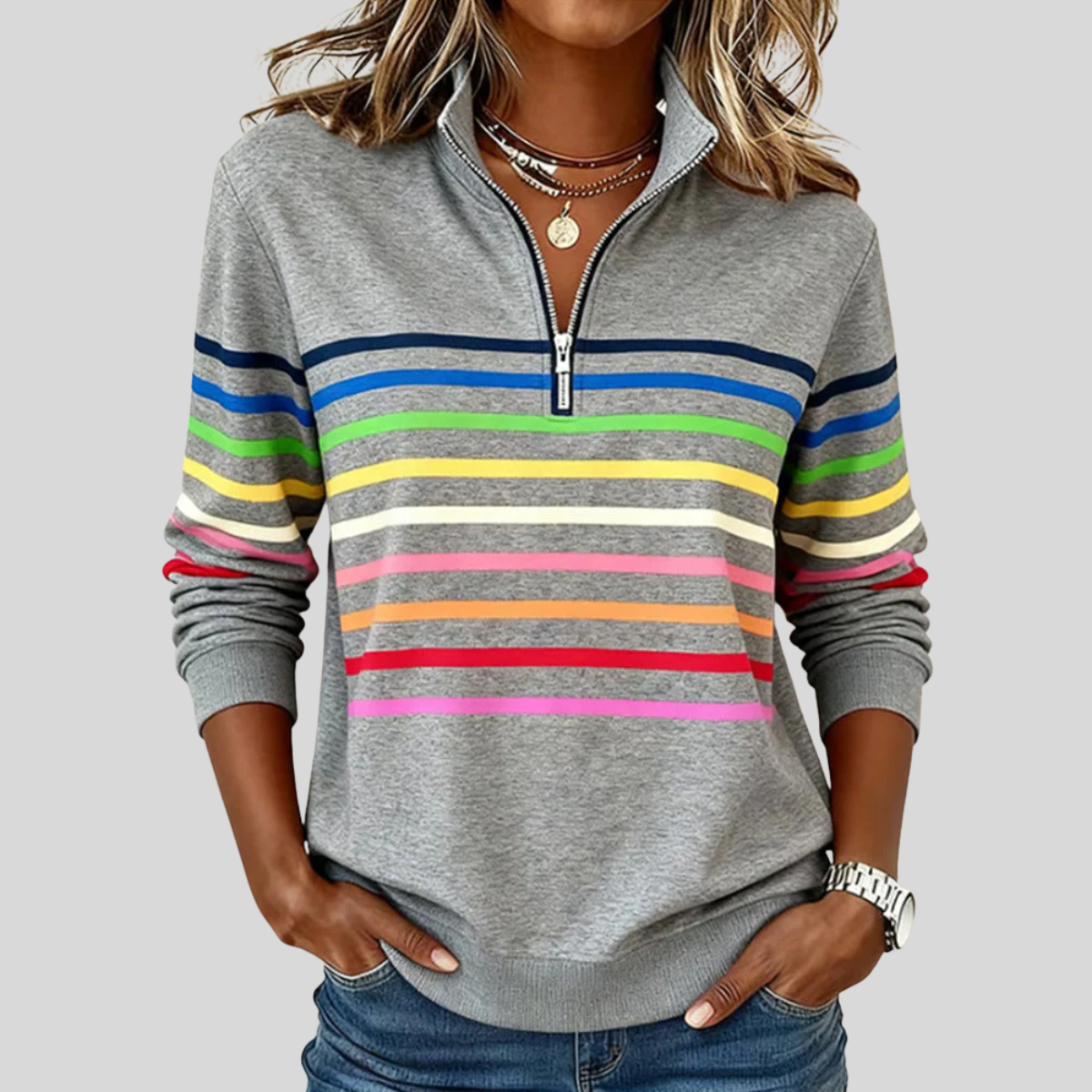 Prismette™ | Colourful Striped Quarter-Zip Sweatshirt
