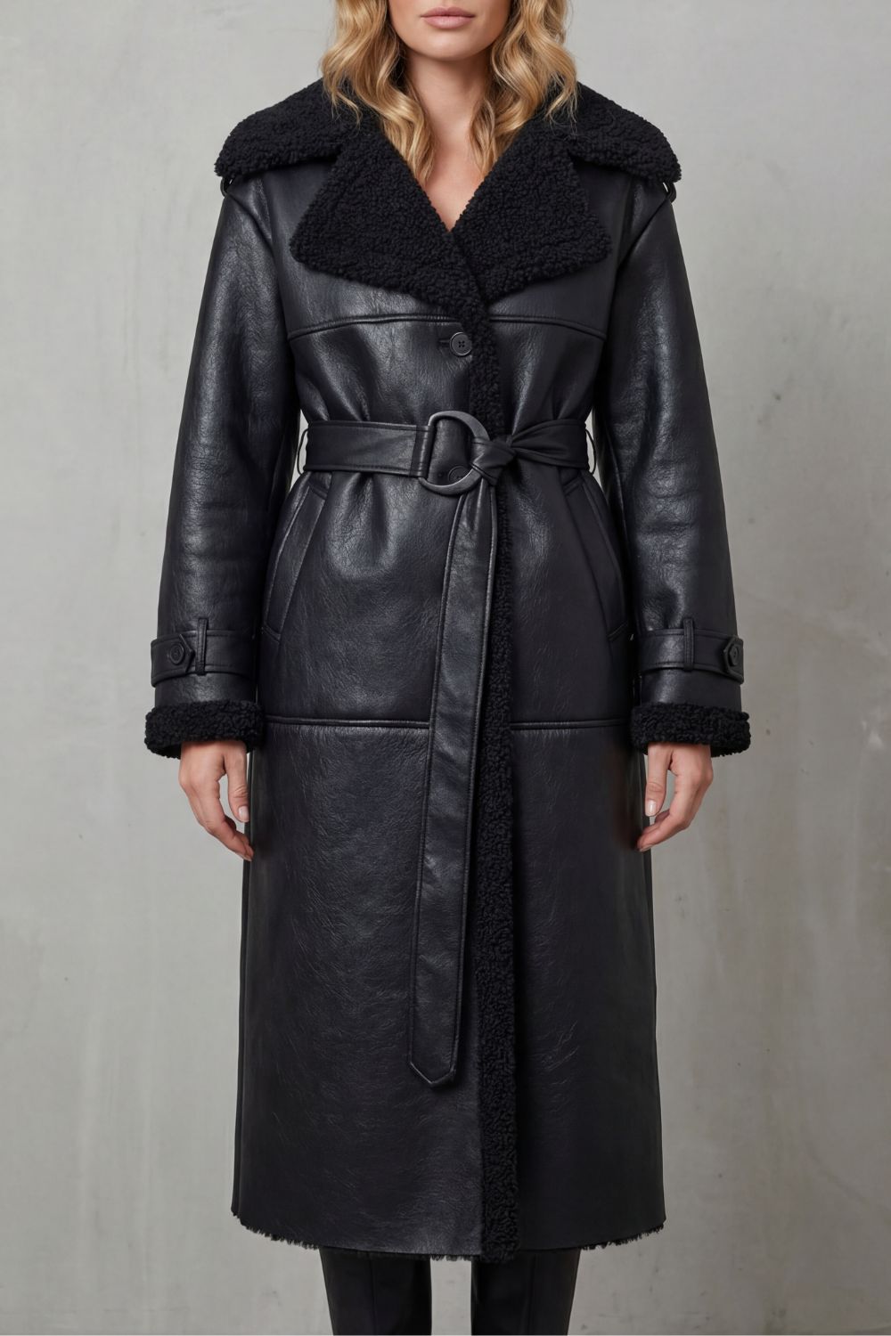 Women's Oversized Belted Warmth Shearling Coat