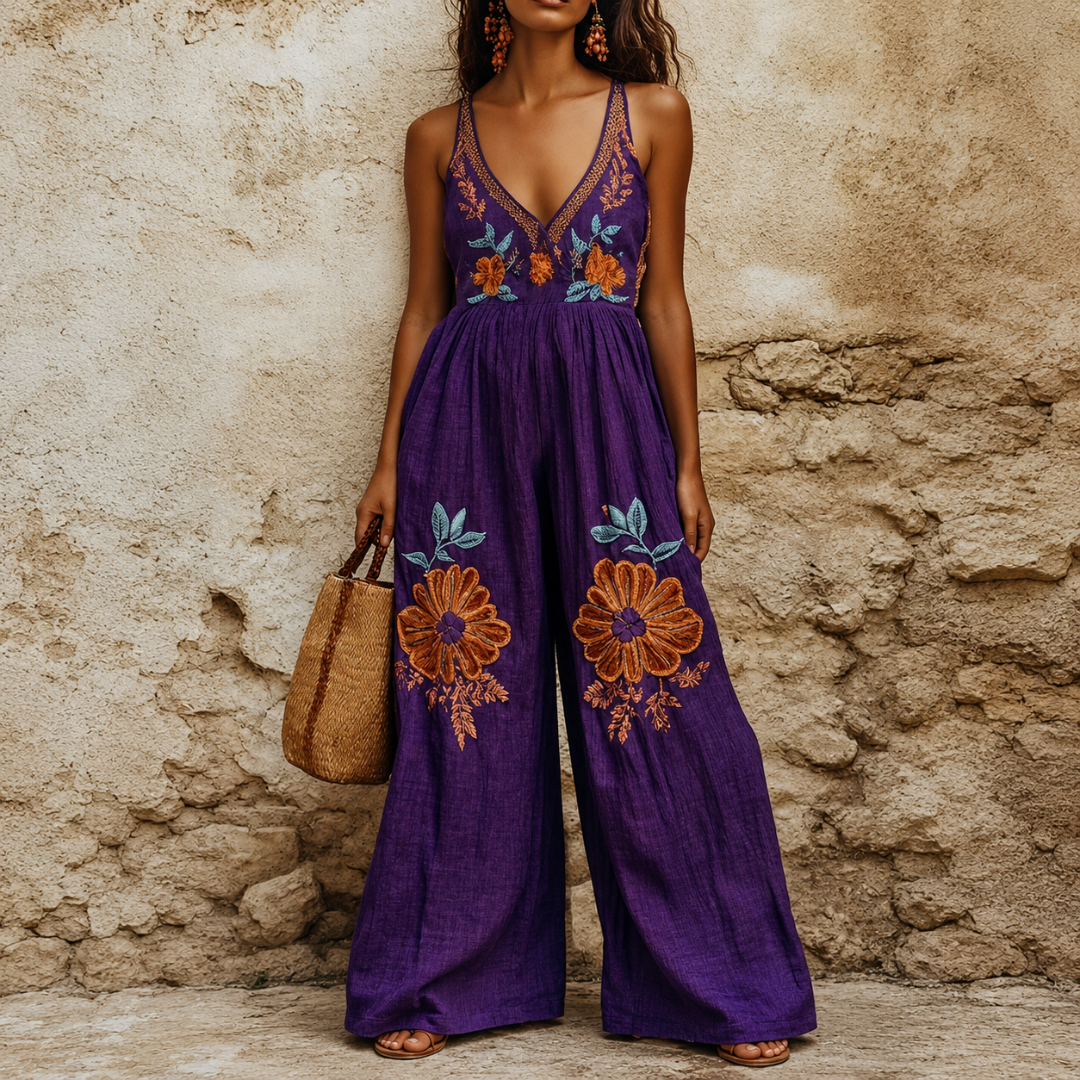 Mirabelle™ | Embroidered Bohemian Wide-Leg Jumpsuit