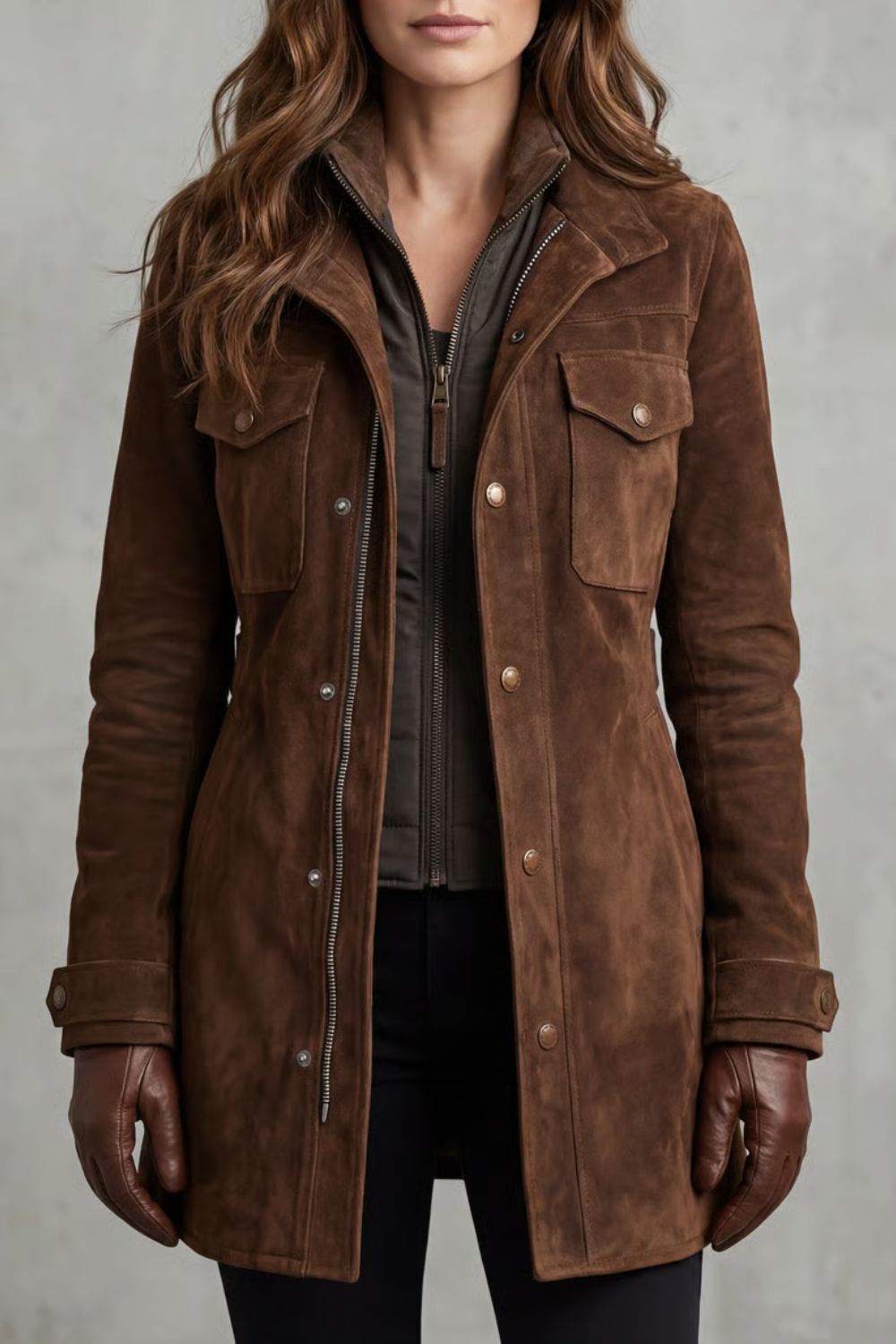 Women's Tailored Suede Finish Longline Coat