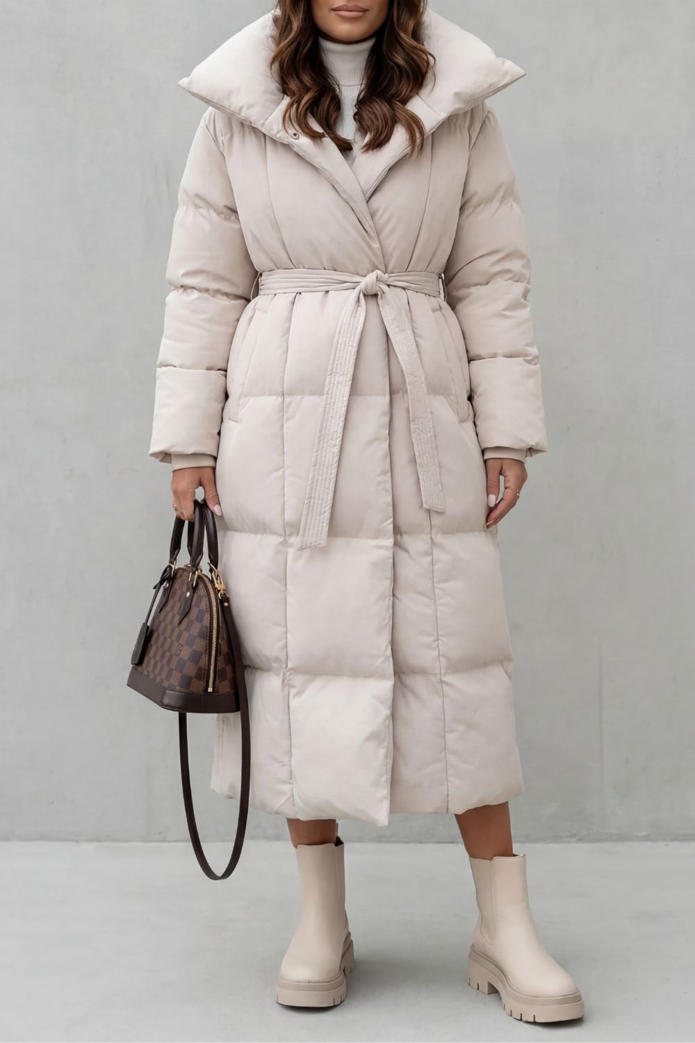 Women's Belted Silhouette Long Padded Puffer Coat