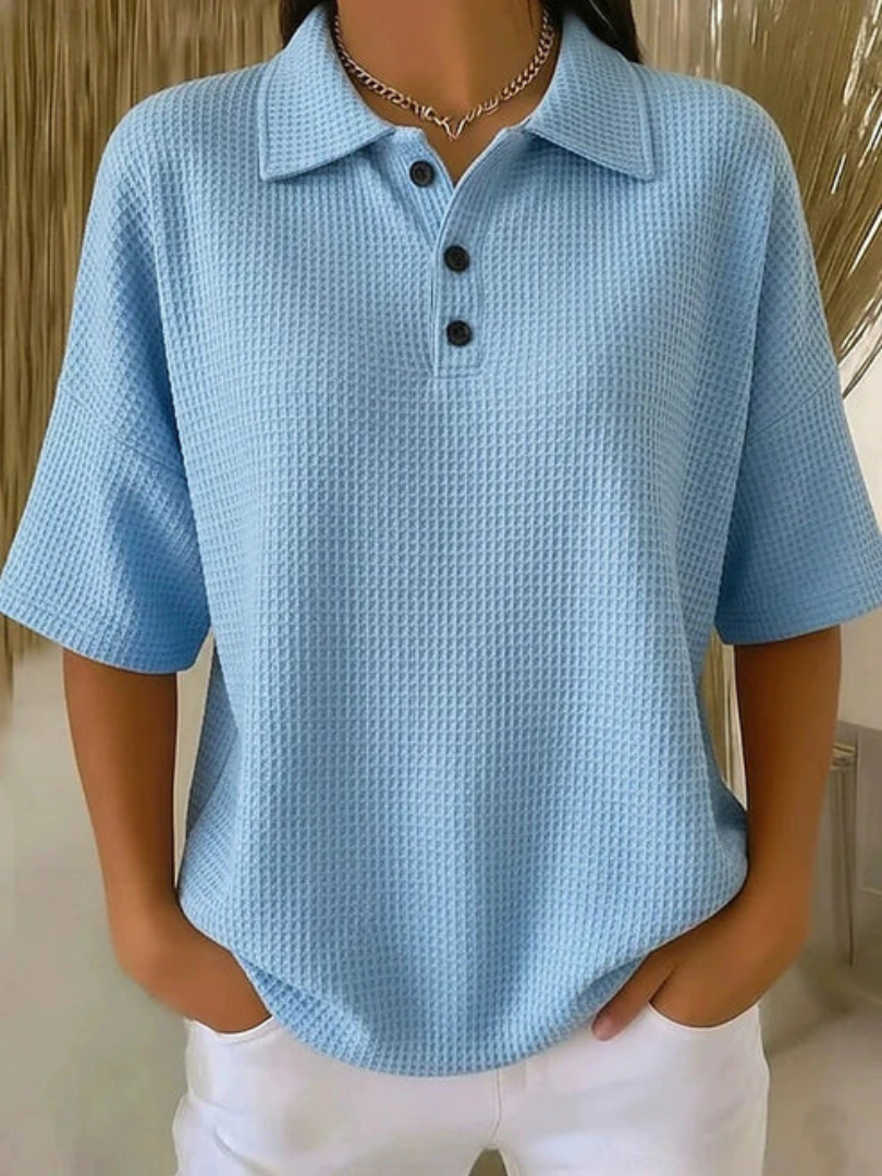Abriella™ | Waffle Polo Blouse